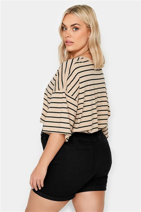 YOURS Plus Size Black Elasticated Stretch Denim Shorts | Yours Clothing