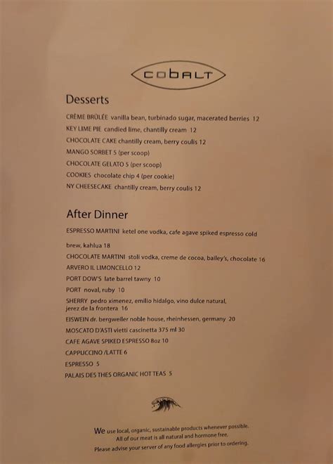 Menu at Cobalt pub & bar, Vero Beach