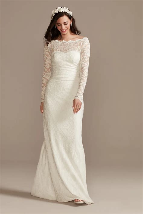 Stretch Lace Long Sleeve Sheath Wedding Dress | David's Bridal