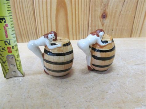 Vintage Japan Nude Pinup Girl Bent over Barrel Naughty Salt & Pepper ...
