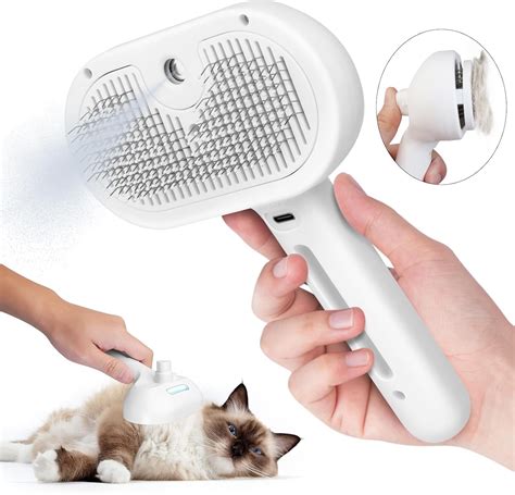 Cat Steam Brush, 3 In 1 Steamy Pet Brush with Release Button and Tank ...