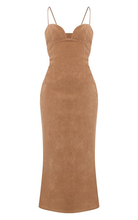 Tan Faux Suede Bodycon Maxi Dress | Dresses | PrettyLittleThing USA
