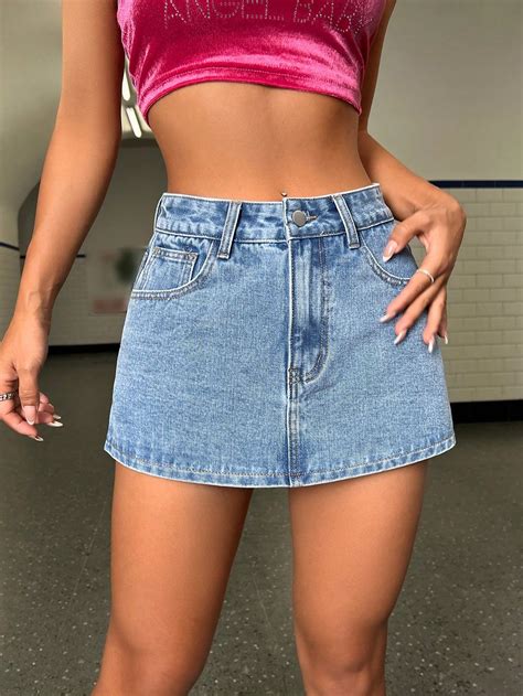 SHEIN Brasil | Denim skort, High waisted denim, Denim women
