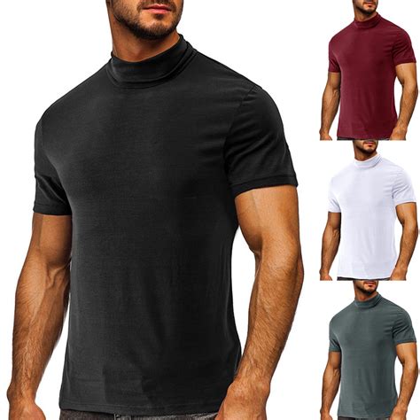 CFLVAEK Mens Mock Turtleneck T Shirts Casual Summer Short Sleeve ...