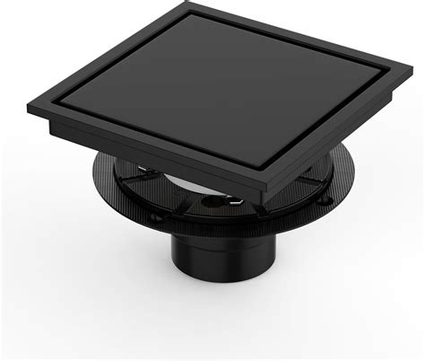 6" Square Matte Black Shower Drain with Tile-Insert Grate, Hair ...