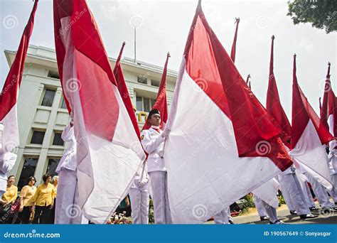 The Flag-raising Troops Carried the Red and White Flag, the Indonesian State Flag, in a Parade ...