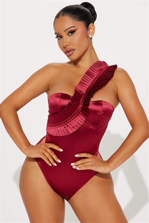 Maribela One Shoulder Ruffle 1 Piece Swimsuit - Burgundy | Fashion Nova