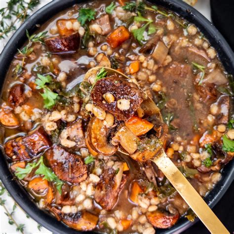 Beef Barley Mushroom Soup - with Roasted Mushrooms & Wine.