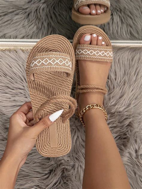 Women Geometric Pattern Double Strap Slide Sandals, Vacation Summer ...