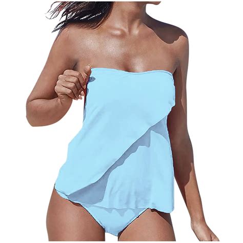 Strapless One Piece Swimsuits for Women Tube Top Bandeau Bathing Suits ...