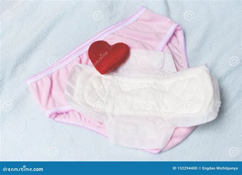 Sanitary Napkin or Feminine Sanitary Pad on Panties with Red Heart ...