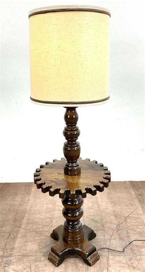 Lot - Wood Base Floor Lamp Table