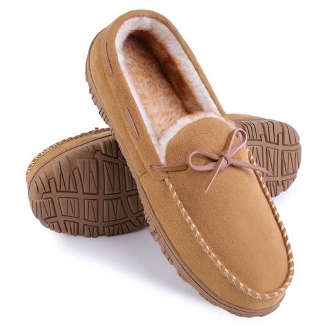 Fupoia Men's Memory Foam Moccasin Slippers, Indoor/Outdoor, Non-Slip ...