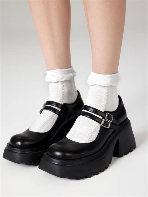 Chunky Heeled Double Strap Mary Jane Shoes For School Daily Casual | Mary jane shoes, Black ...