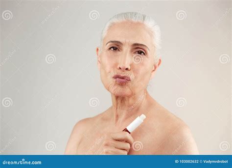 Beauty Portrait of a Playful Half Naked Elderly Woman Stock Photo ...