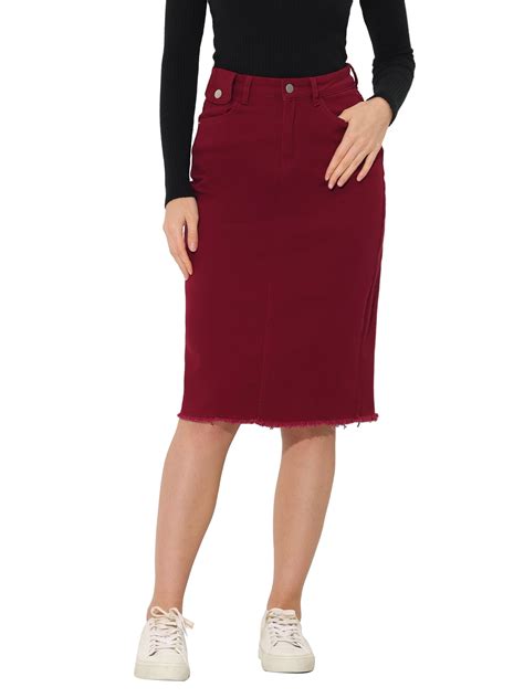 INSPIRE CHIC Women's Denim Skirt High Waist Raw Hem Knee Length Wrap ...