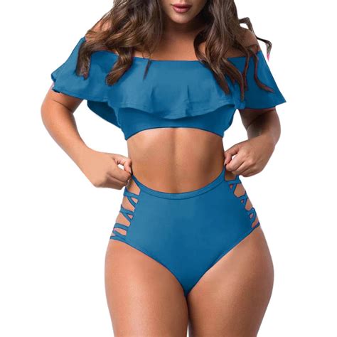 WREESH Womens Off Shoulder Swimsuit High Waisted Swimsuits for 2 Piece ...