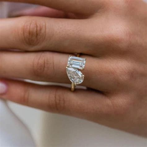 Double Stone Engagement Ring 14K Solid Gold Ring Two Stone - Etsy