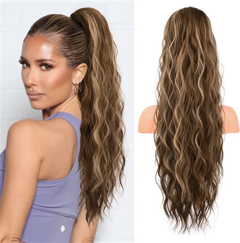 Amazon.com : FLUFYMOOZ Ponytail Extension, 26 Inch Drawstring Ponytail ...
