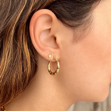 14K Gold Bamboo Hoop Earrings - Baby Gold