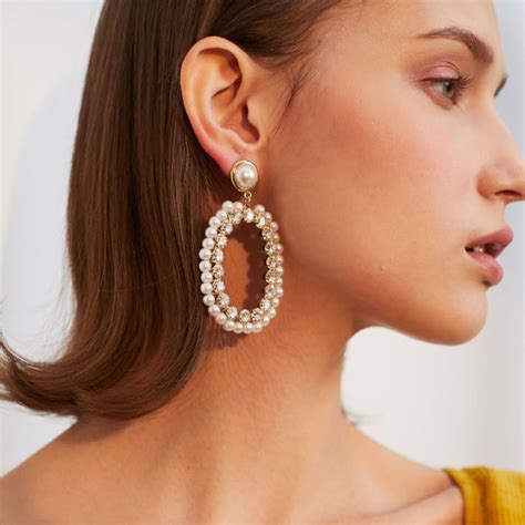 HUGE PEARL DANGLE Earrings Large Circle Oval Exaggerating Cubic ...