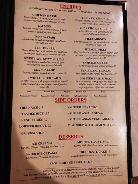 Menu at Kaizen Sushi Bar & Grill, Sturbridge