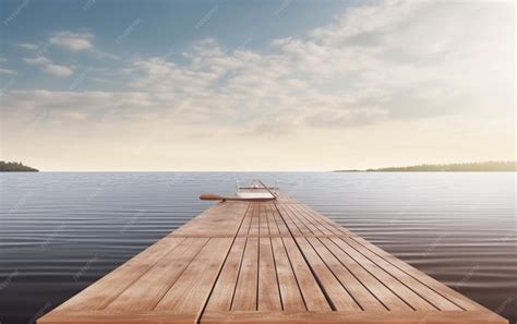 Premium AI Image | A dock on a lake with a blue sky and clouds