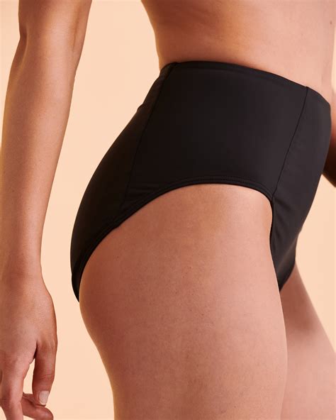 EAU DE SEA FLORAL WAVE High Waist Bikini Bottom - Black | Bikini Village