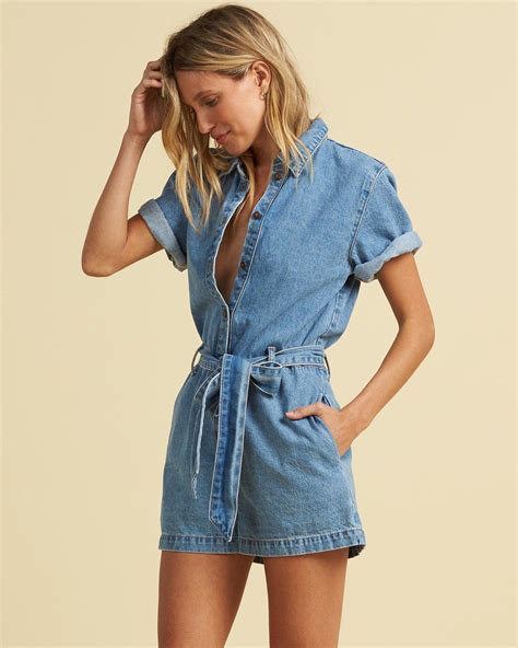 Salty Blonde Date Nite - Short Sleeve Denim Playsuit for Women ...
