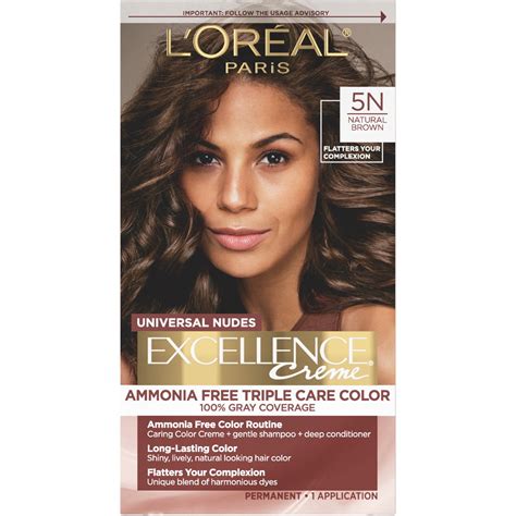 L'Oreal Paris Excellence Universal Nudes Permanent Hair Color, 5N Natural Brown, Unisex,1 Kit ...