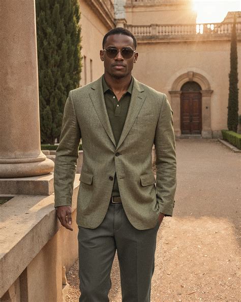 Light Olive Blazer with Green Polo Shirt and Olive Trousers