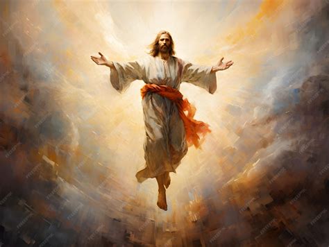 Premium Photo | The resurrected Jesus Christ ascending to heaven Above ...