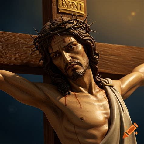 Crown of thorns in the foreground with a blurred silhouette of Jesus on the cross and other ...