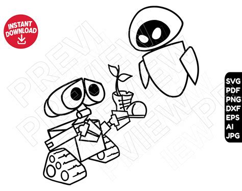 Wall E SVG Eva Clipart Dxf Png Clipart Cut File Outline - Etsy Finland