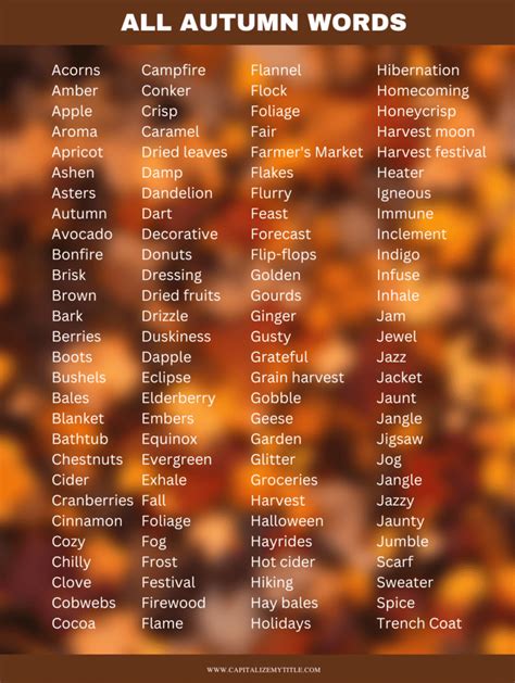 100+ Autumn Words: Vocabulary Words for Fall - Capitalize My Title