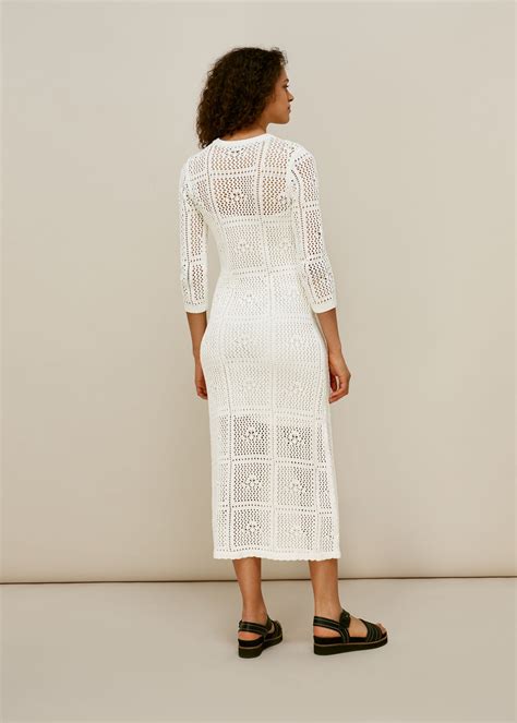 White Crochet Knit Midi Dress | WHISTLES