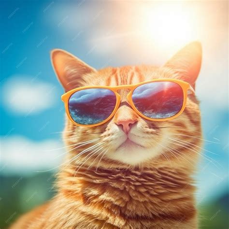 Premium AI Image | a cat wearing sunglasses with the sun behind it