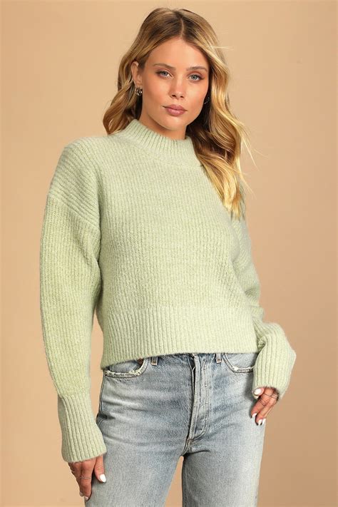 Light Green Sweater - Mock Neck Sweater - Ribbed Boxy Sweaters - Lulus