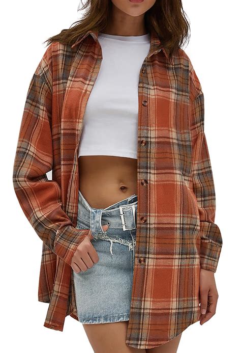 Fantaslook Plaid Flannel Shirts, Women's Oversized Long Sleeve Button ...