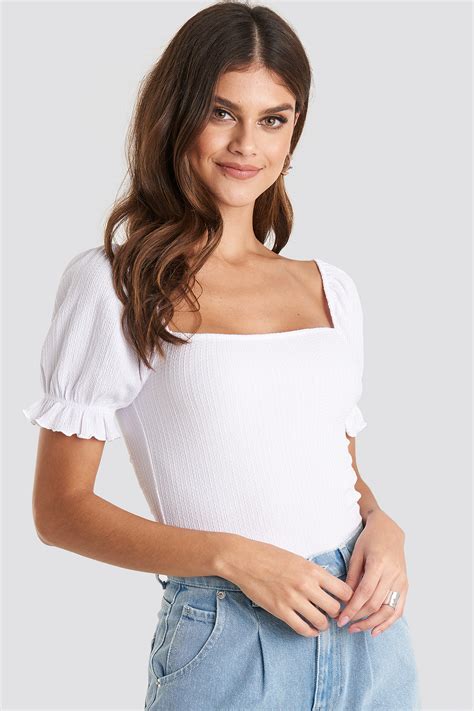 Puff Sleeve Square Neck Top Weiß | NA-KD