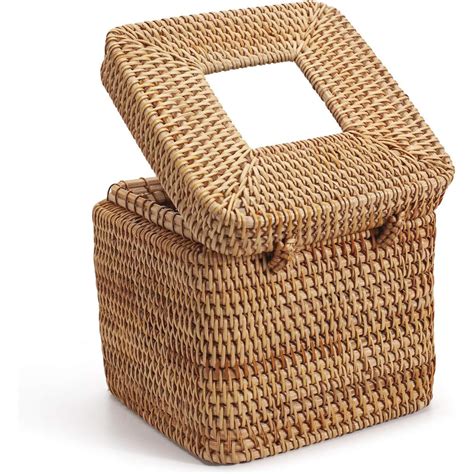 Bayou Breeze Rattan Square Tissue Box Cover, 5.7" X 5.7" X 5 ...