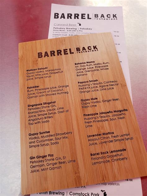 Menu at Barrel Back Restaurant, Walloon Lake