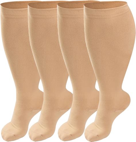 Amazon.com: 4 Pairs Plus Size Compression Socks for Women & Men, Extra Wide Calf 20-30 mmhg Knee ...
