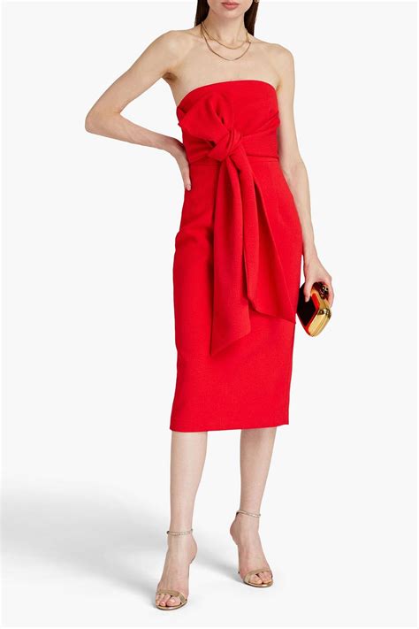 REBECCA VALLANCE Andie strapless bow-embellished cloqué midi dress ...