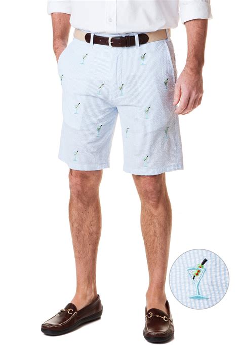Cisco Embroidered Short Blue Seersucker with Martini - MENS EMBROIDERED ...