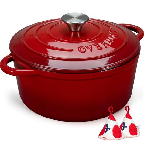 Amazon.com: Overmont Enameled Cast Iron Dutch Oven - 5.5QT Pot with Lid ...