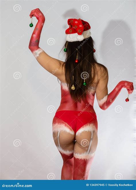 Christmas Body Painting on a Asian Girl in the Form of New Year`s ...