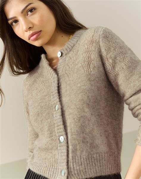 Alpaca Textured Cardigan in Fawn | Women's Cardigans | Brora