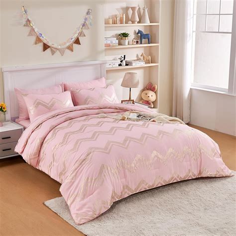 Amazon.com: Wowelife 5 Pieces Pink Twin/Twin XL Comforter Set for Girls ...