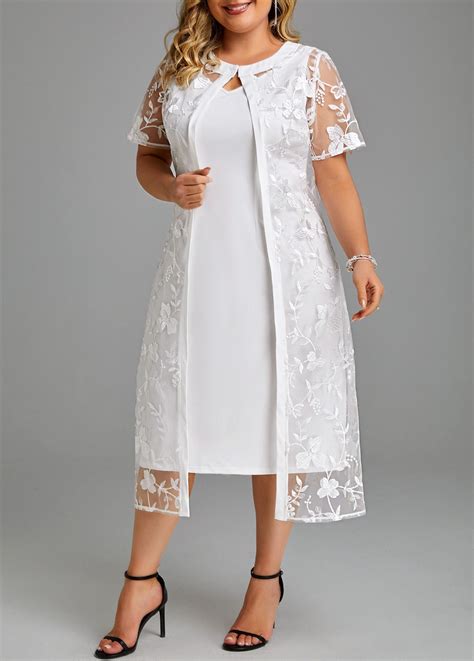 White plus size lace two piece suit dress and cardigan – Artofit